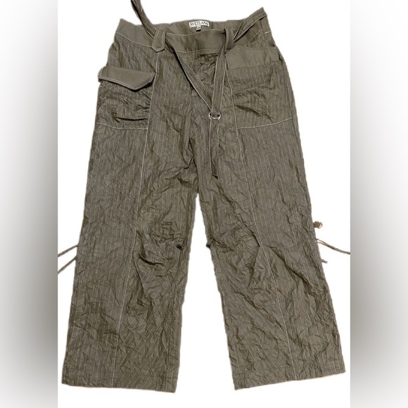 Svetlana Womens Pants 16 Olive Crinkle Cargo Zip Side Adjustable Hem Wide Leg - Picture 2 of 9